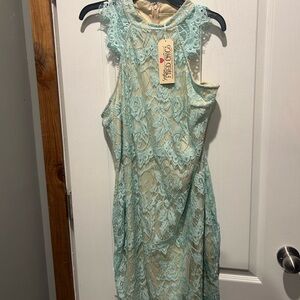 Southern Fried Chics Aqua Lace Sleeveless Dress 3x Runs like 16/18